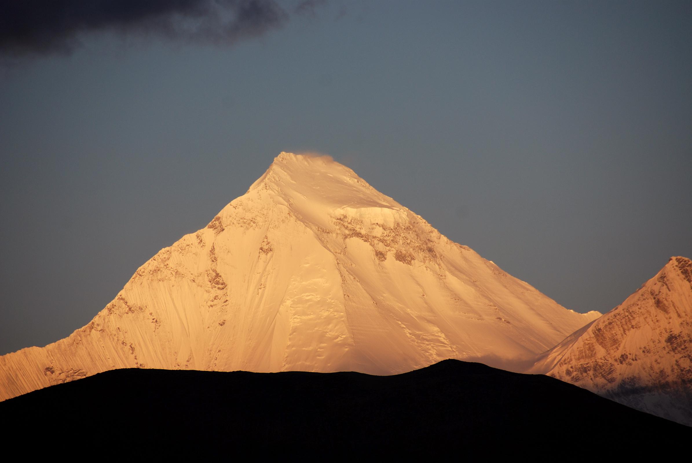 416 Dhaulagiri North Face Close Up At Sunrise From Muktinath I slept in and had to jump out of bed to catch the last few minutes of a beautiful sunrise over the north face of Dhaulagiri, seen from Ranipauwa near Muktinath.